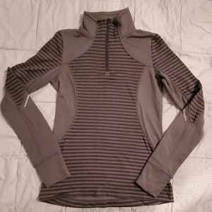 Grey Stripped Half-zip Pullover